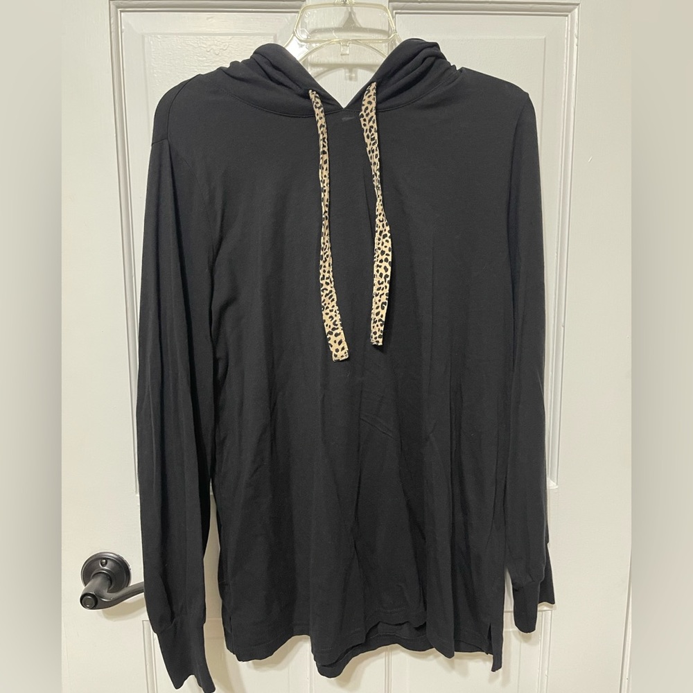 Belle by Kim Gravel black pullover with leopard print